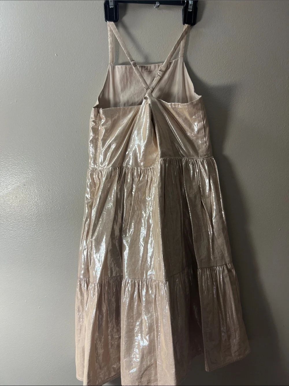 GAP Girls Shiny Rose Gold Metallic Tiered Dress